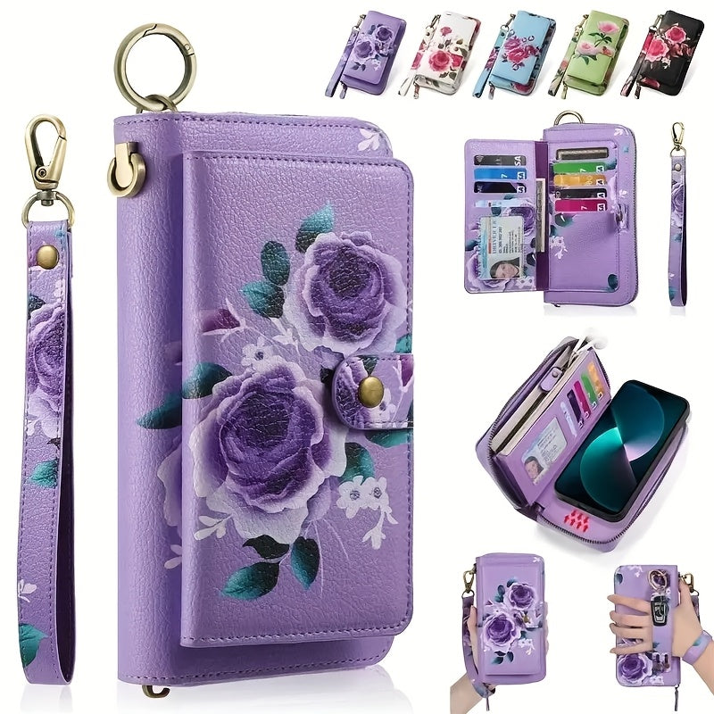 Elegant Floral PU Clutch Chic Zipper Wallet  Phone Bag