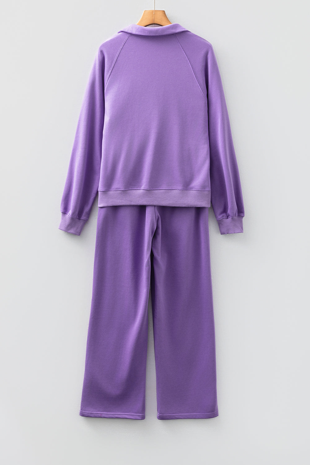 Women's Solid Collared Top and Central Seam Pants Loungewear Set