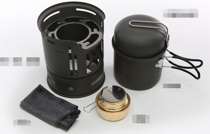 Outdoor Windproof Alcohol Stove with Camping Pot Set