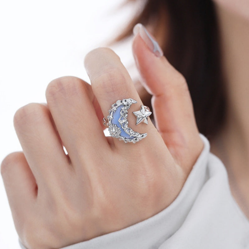 Lava Blue Moon ring for women in a geometric design with a light luxury finish