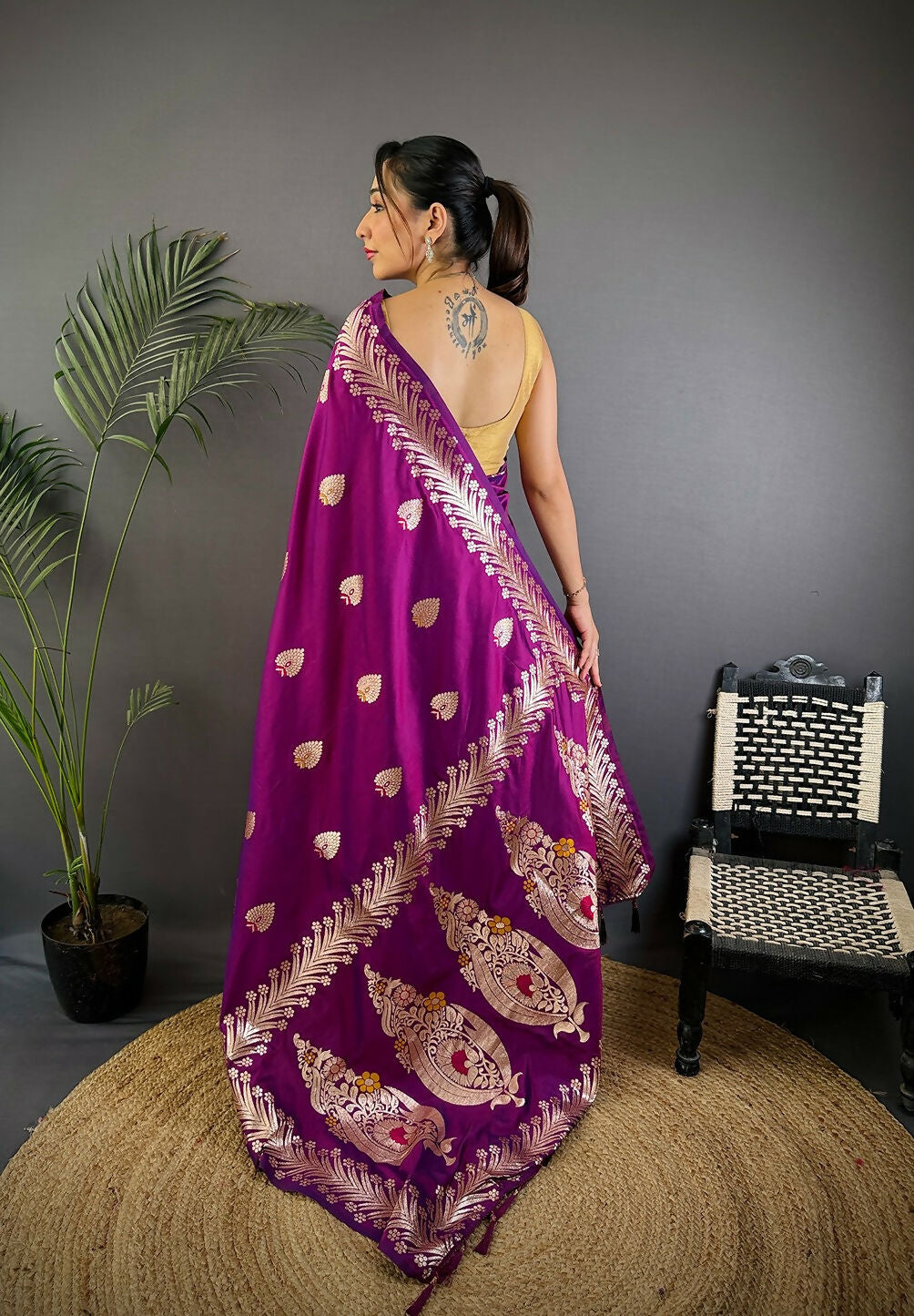 Purple Woven Banarasi Soft Silk Saree with Blouse
