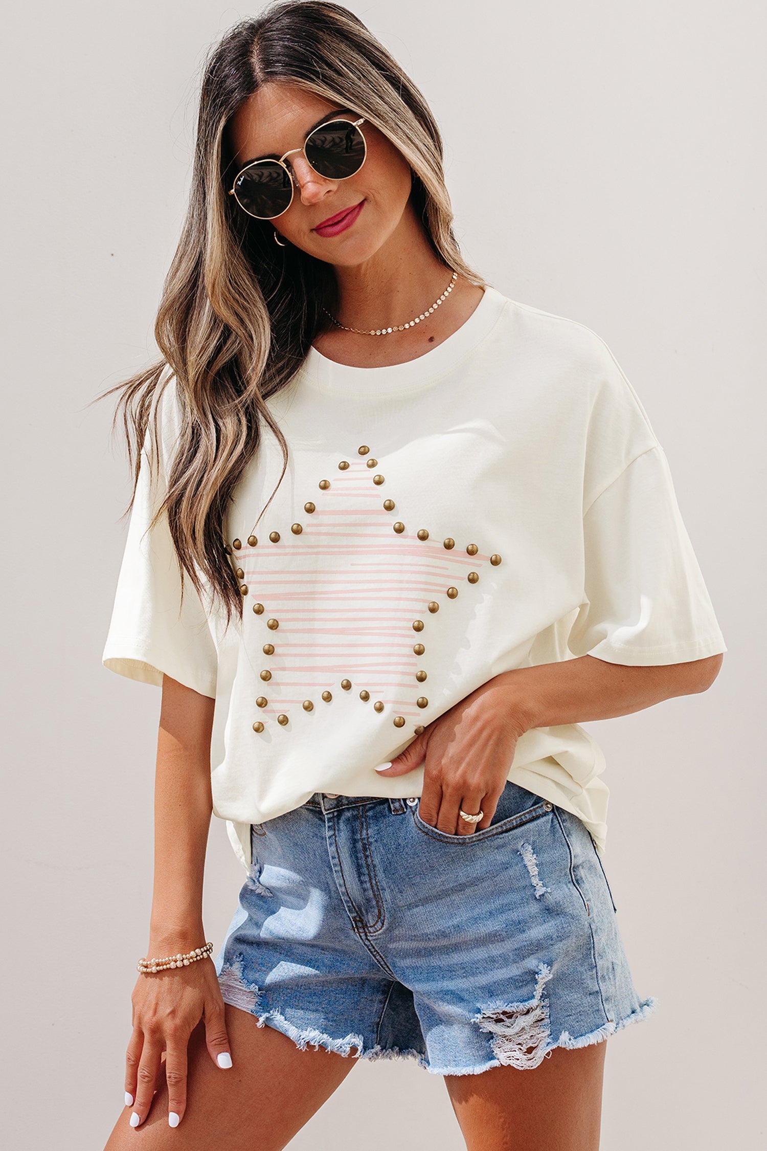 Western Star Studded Detail Short Sleeve Top