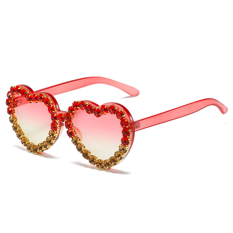 Peach Heart Rhinestone Sunglasses Y2K Aesthetic Shades