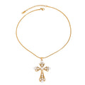 18K gold cross inlaid pearl design exquisite noble necklace