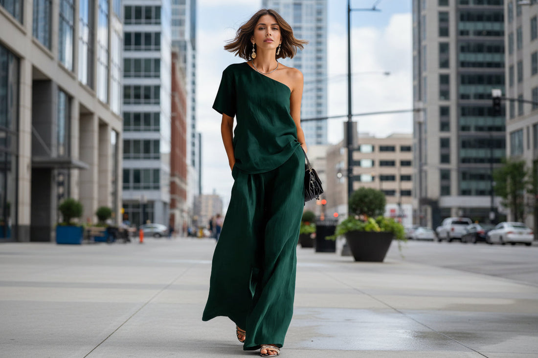 Women's One-Shoulder Top and Wide-Leg Pants Two-Piece Set - Image 2