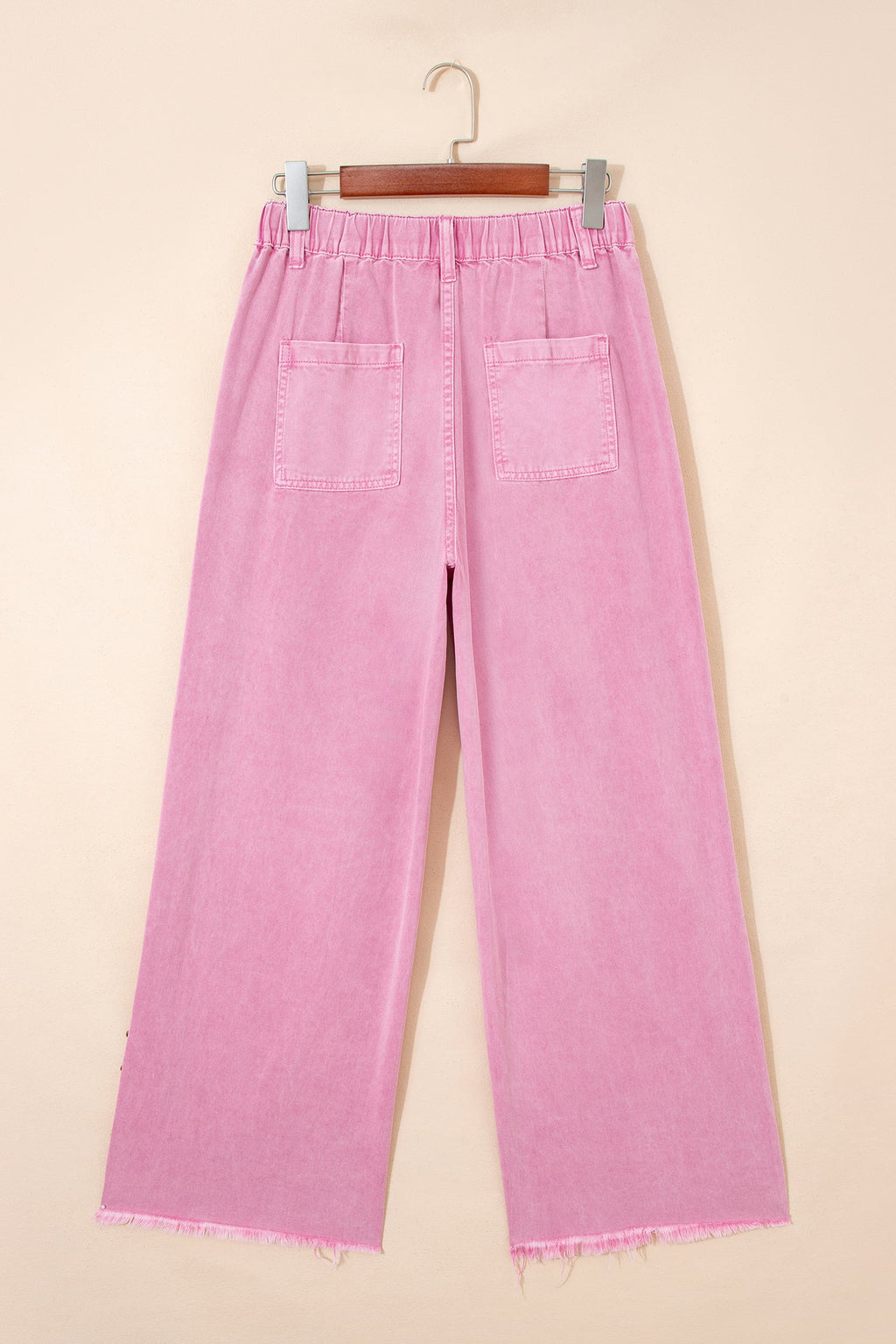 Studded Side Split Hem Wide Leg Jeans in Pink