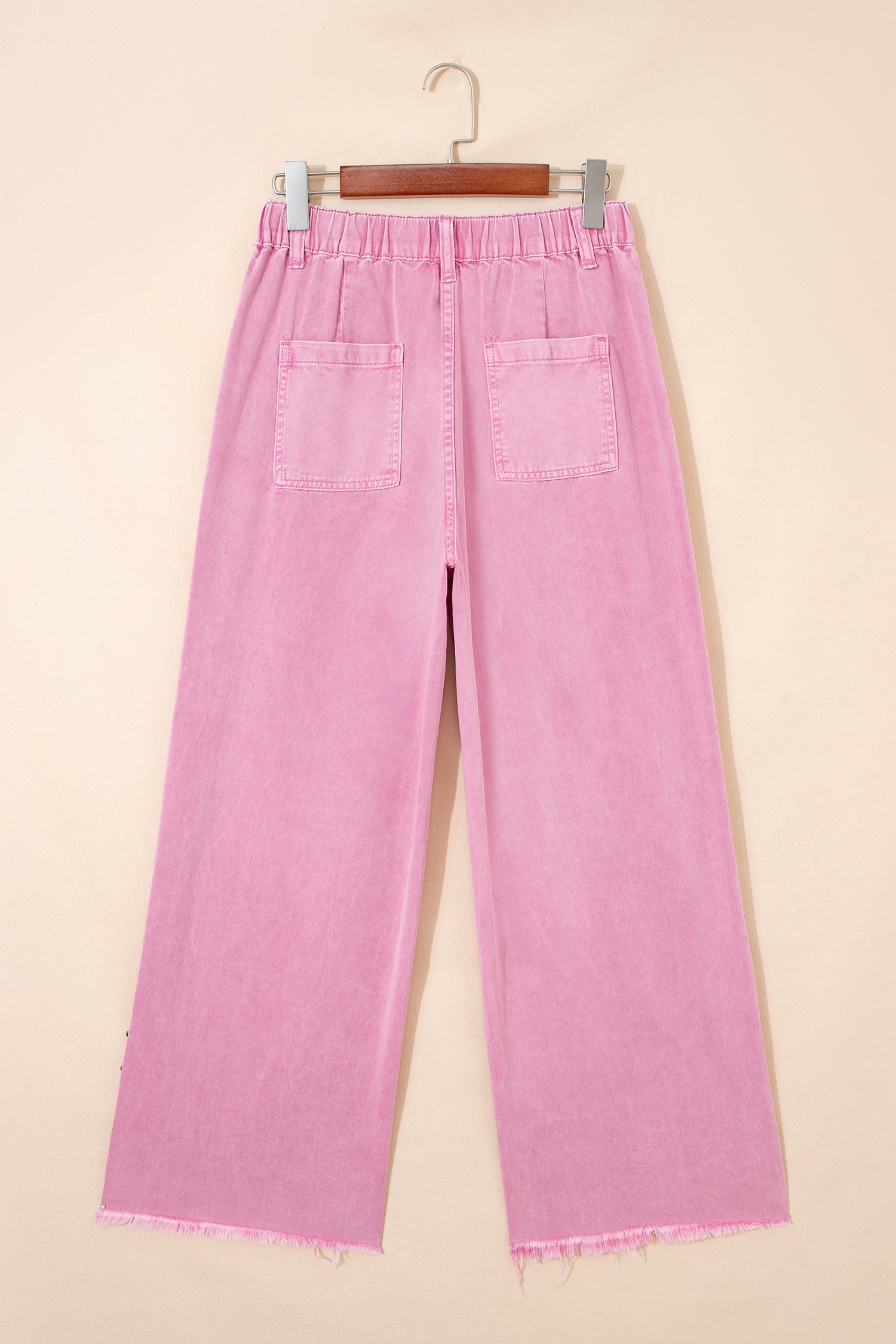 Studded Side Split Hem Wide Leg Jeans in Pink