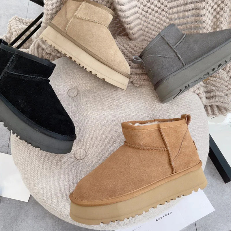 Women's Thick-soled Winter Boots - Warm Short Ankle Shoes