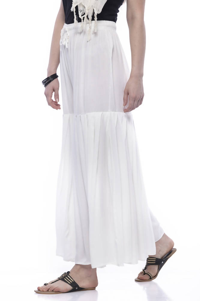 Women's Off White Rayon Cotton Solid Palazzo Pants
