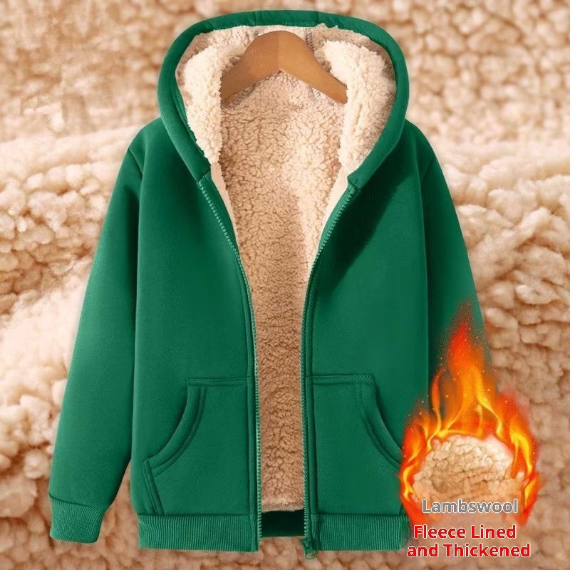 Cozy Lambswool Lined Zip Up Hoodie in Black and Red - Image 10