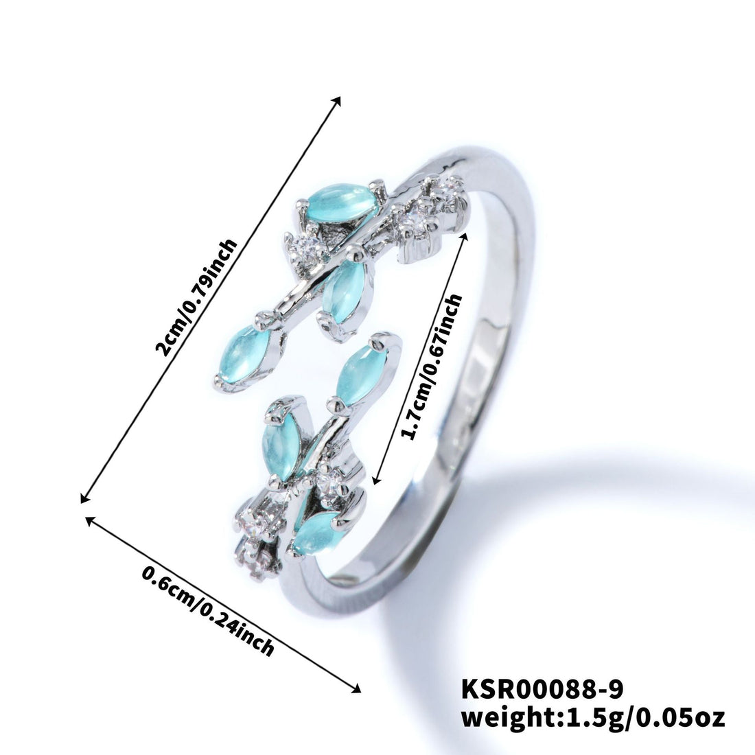 Bohemian Leaf Ring with Zircon Inlay, Nature-Inspired Jewelry