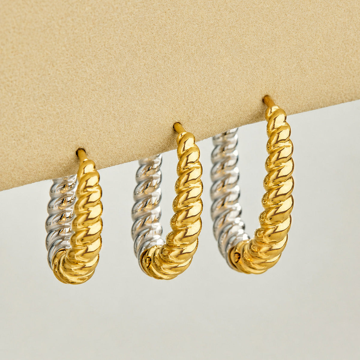 Two Tone Twisted Hoop Earrings Gold Plated Titanium Steel Fashion Women Ear Jewelry For Daily Dating Banquet Party Occasions