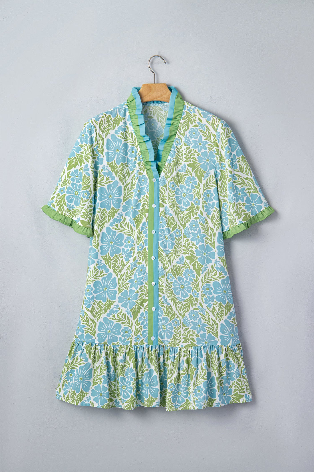 Maren Trim Front Mini Dress – Bohemian Floral V-Neck Shift Dress