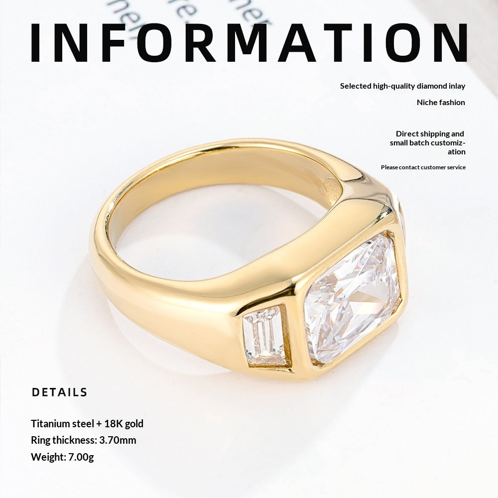 Women's Three-Diamond Square Sugar Cubes Zircon Ring