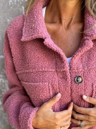 Women's Fuzzy Button-Up Jacket with Drop Shoulder