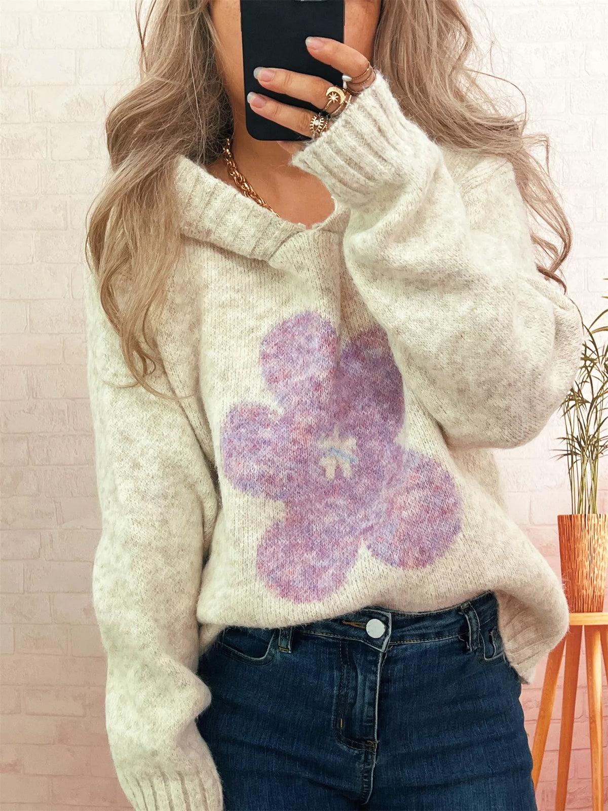 Flower Long Sleeve Hooded Sweater