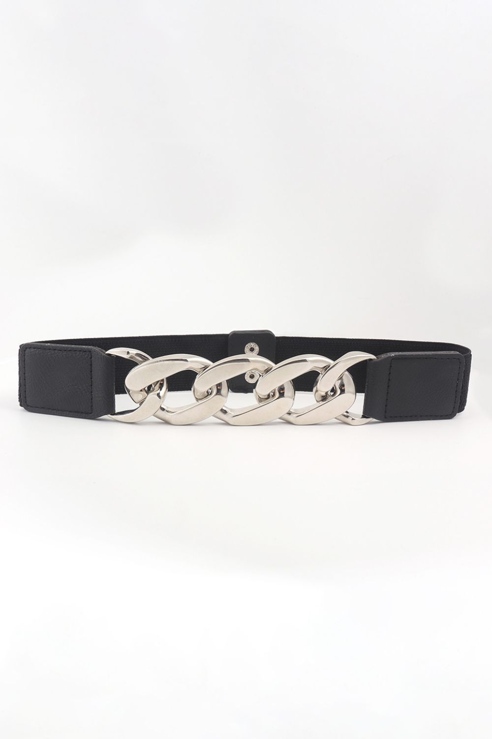 Chain Detail Elastic Belt with Alloy Buckle | PU Leather