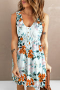Floral Sleeveless Button Up Waist Mini Dress
