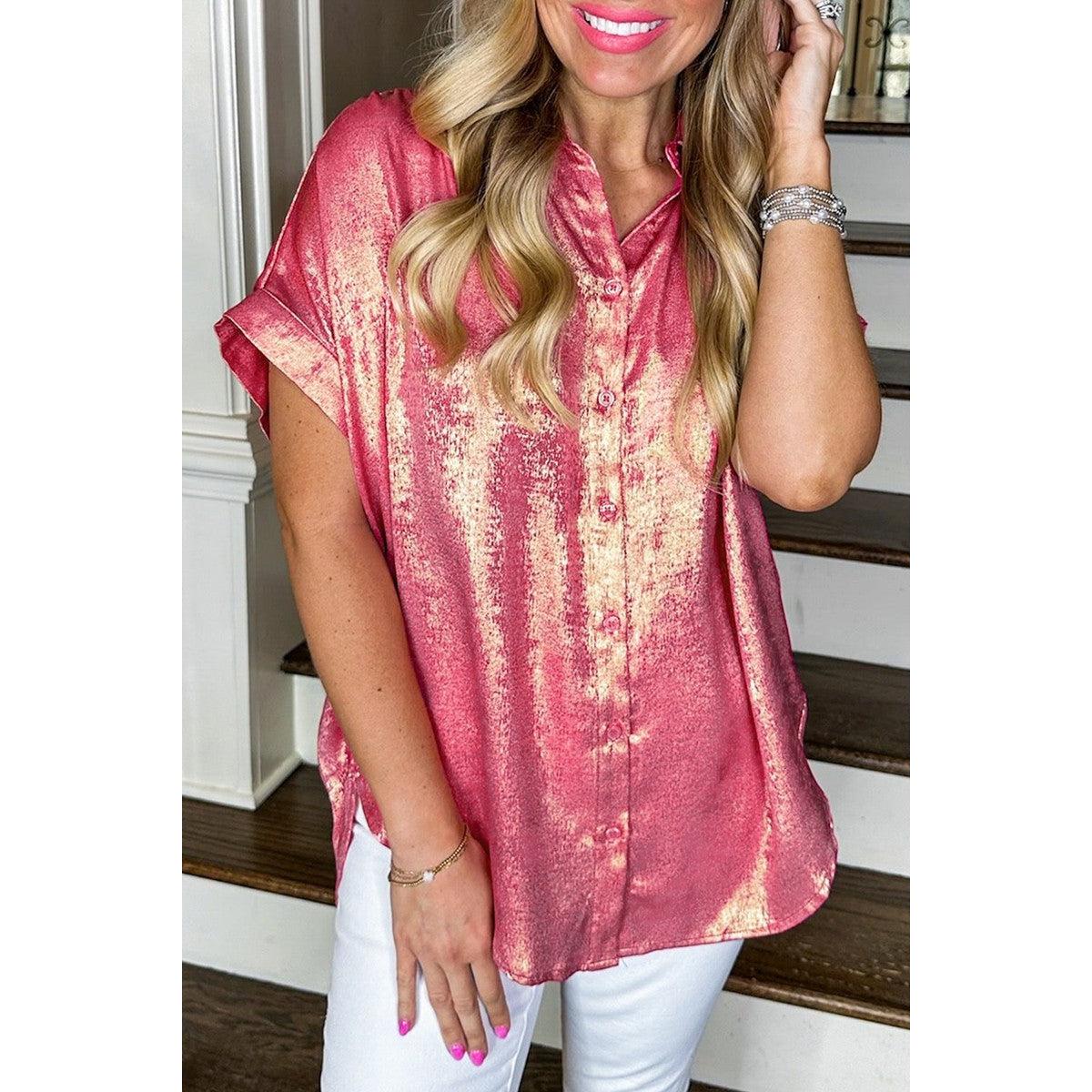 Women's Short Sleeve Button Up Shirt | Collared Blouse