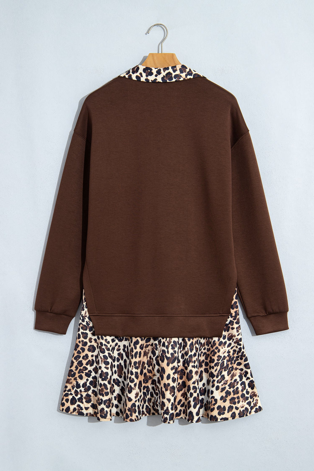 Leopard Patchwork Collared Long Sleeve Mini Dress