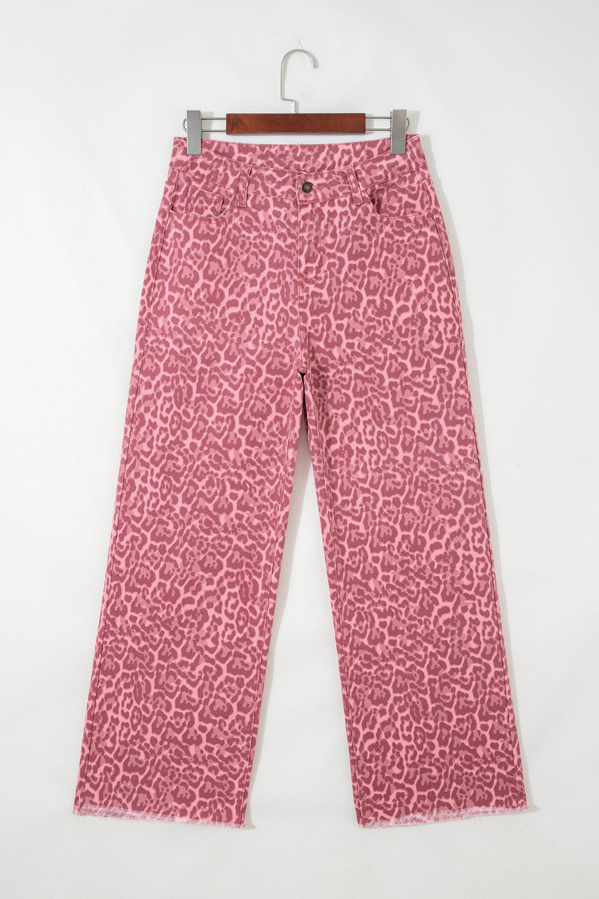 Leopard Frayed Edge High Waist Wide Leg Jeans