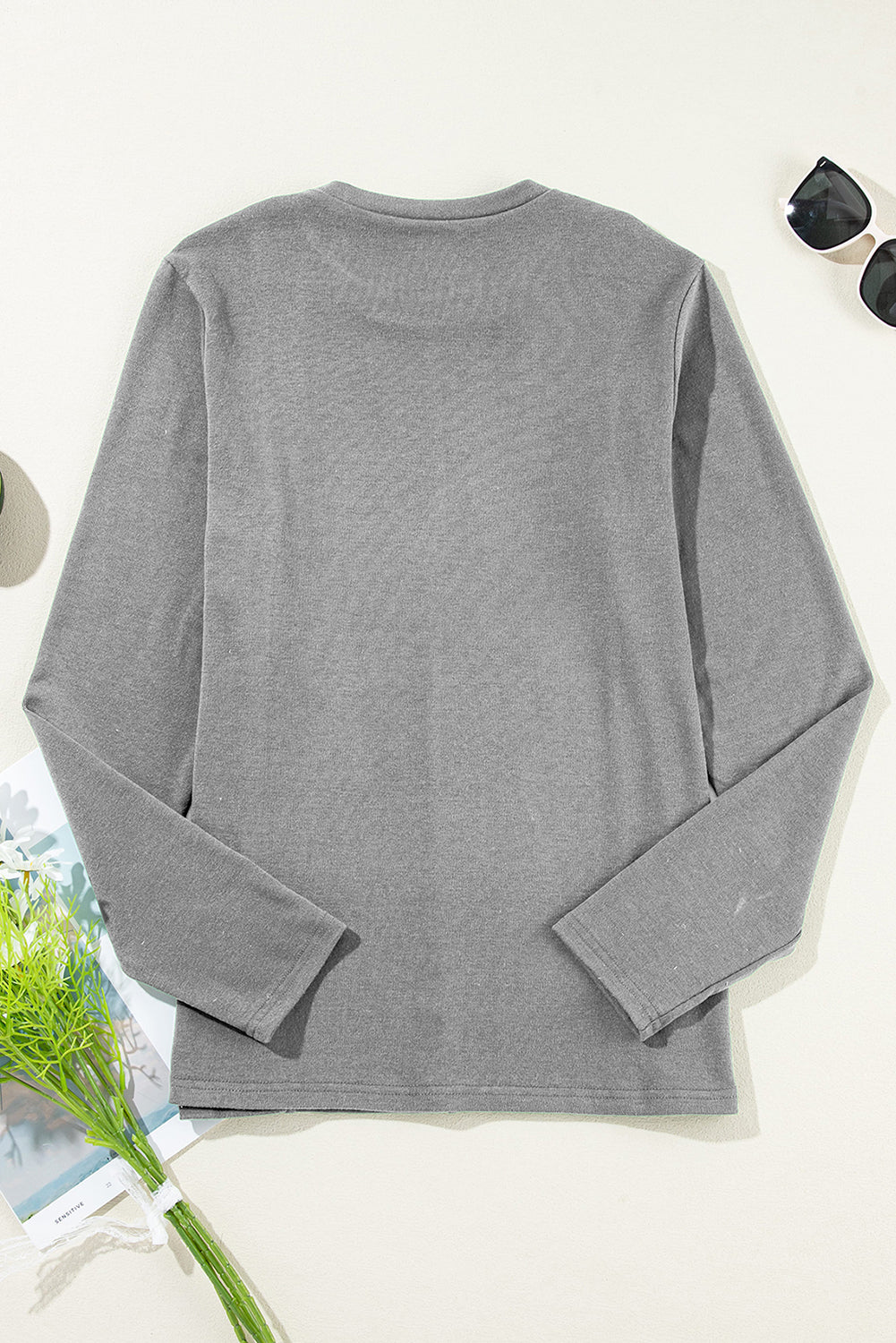 Solid Reverse Seam Crew Neck Long Sleeve Top