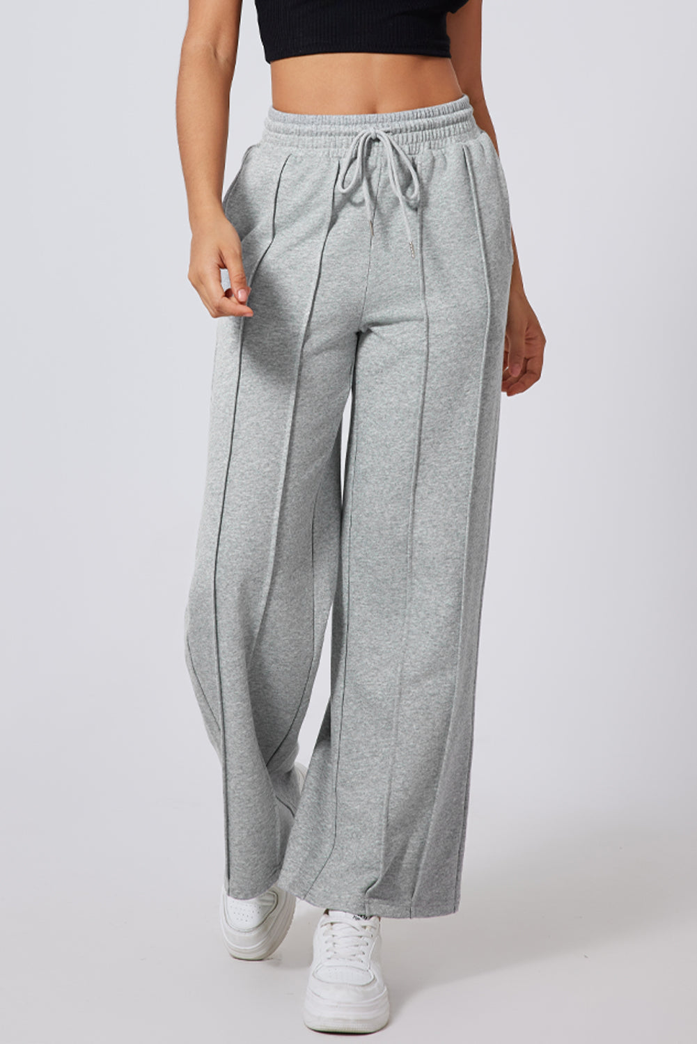 Solid Seam Drawstring Wide Leg Sweatpants