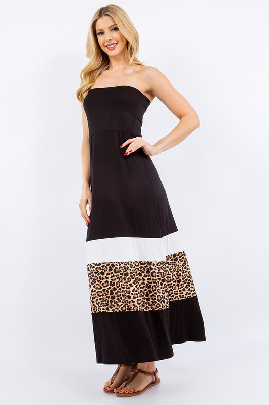 Leopard Print Color Block Maxi Dress - Modern Long Casual