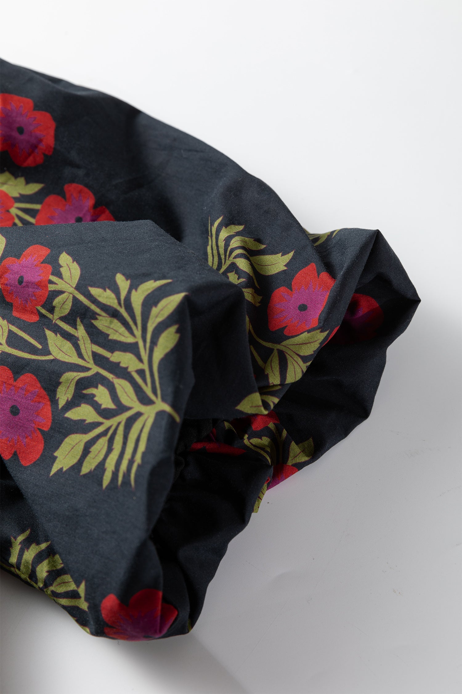 Zoe Floral Contrast Slit Neckline Blouse with Puff Sleeves