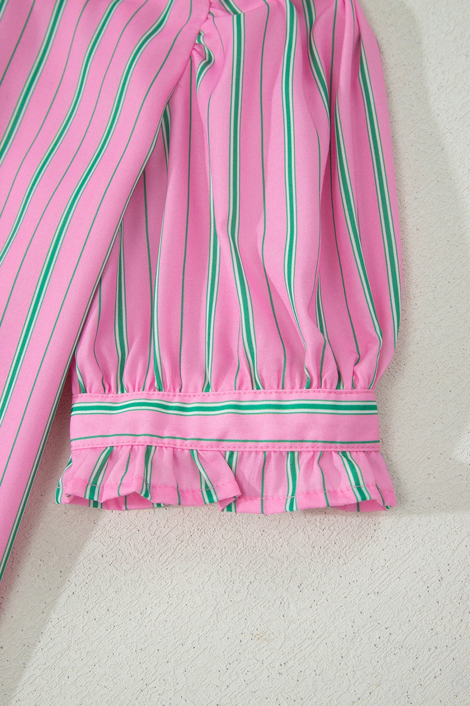 Tiffany Short Puff Sleeve Ruffled Blouse Striped Top