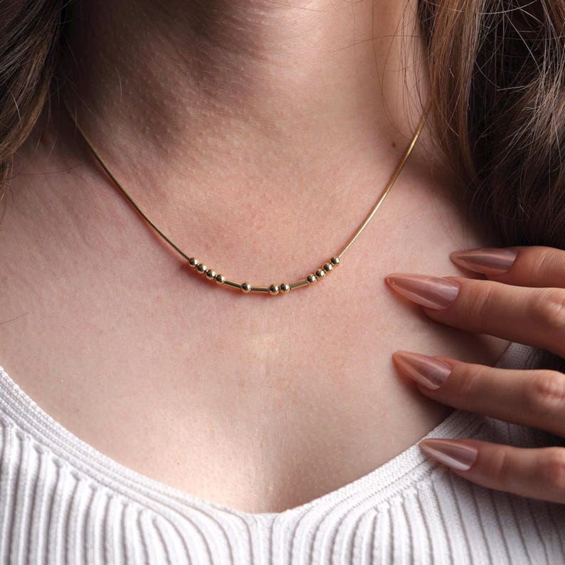 Customized Morse Code Bead Necklace Minimalist Secret Message