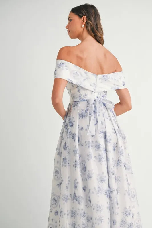 Off-Shoulder Floral Printed Maxi Dress