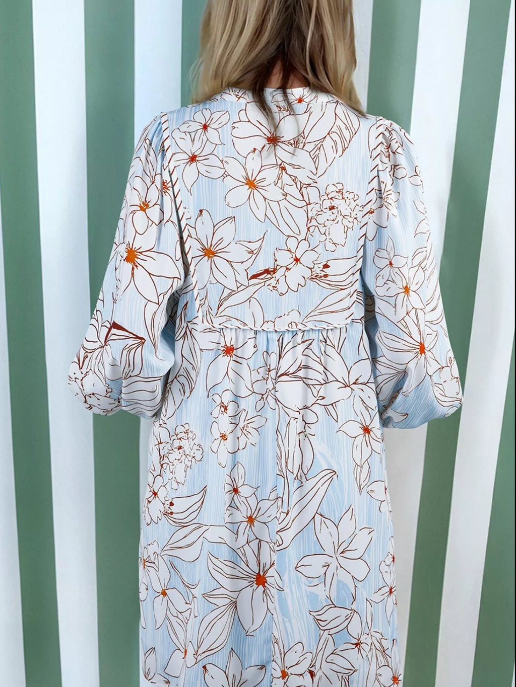 Floral Print Tie Neck Long Sleeve Mini Dress