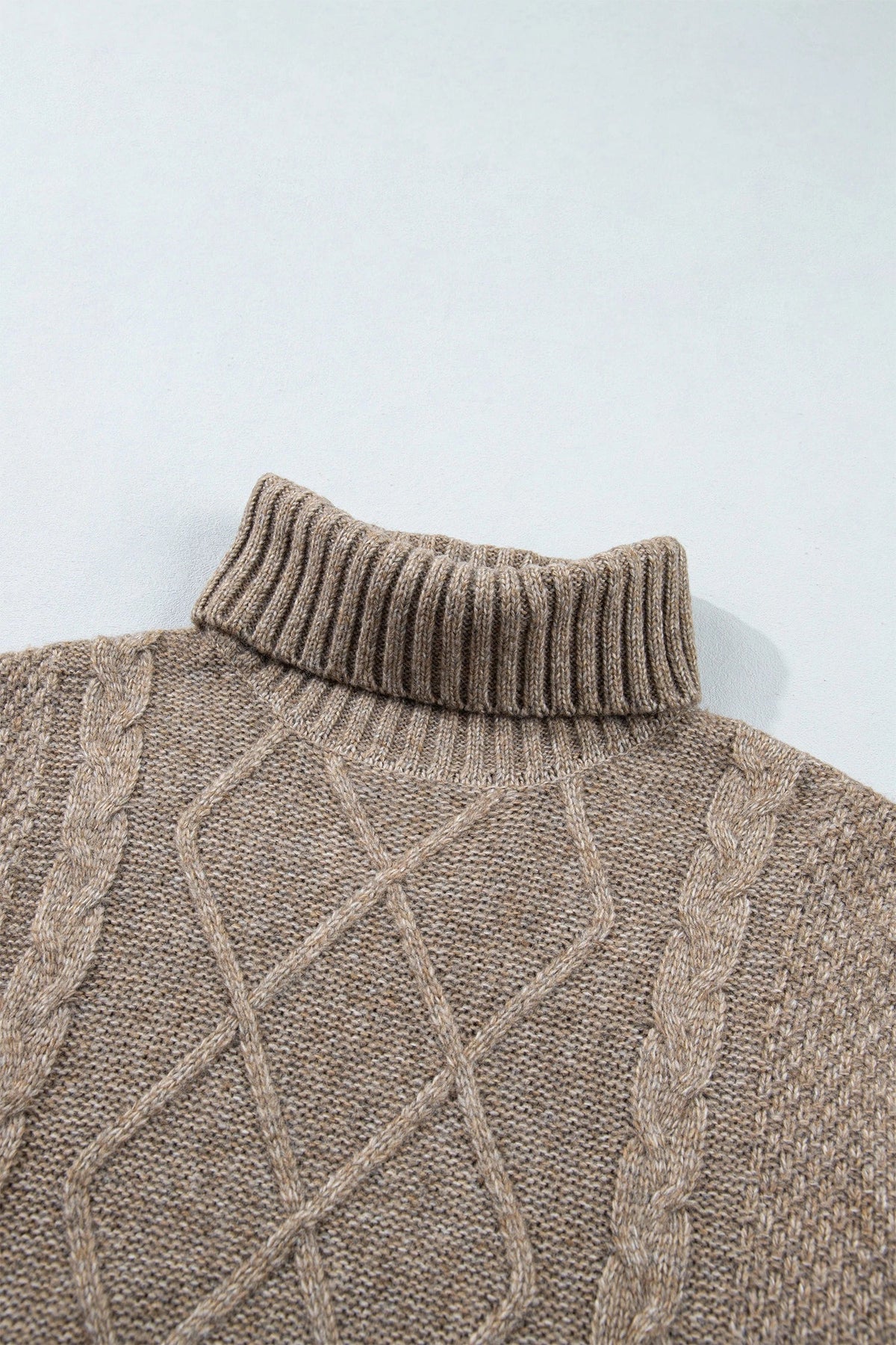 Solid Cable Knit Turtleneck Split Hem Sweater