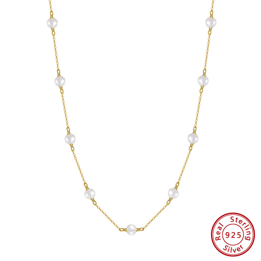 S925 Sterling Silver Natural Freshwater Pearl Necklace