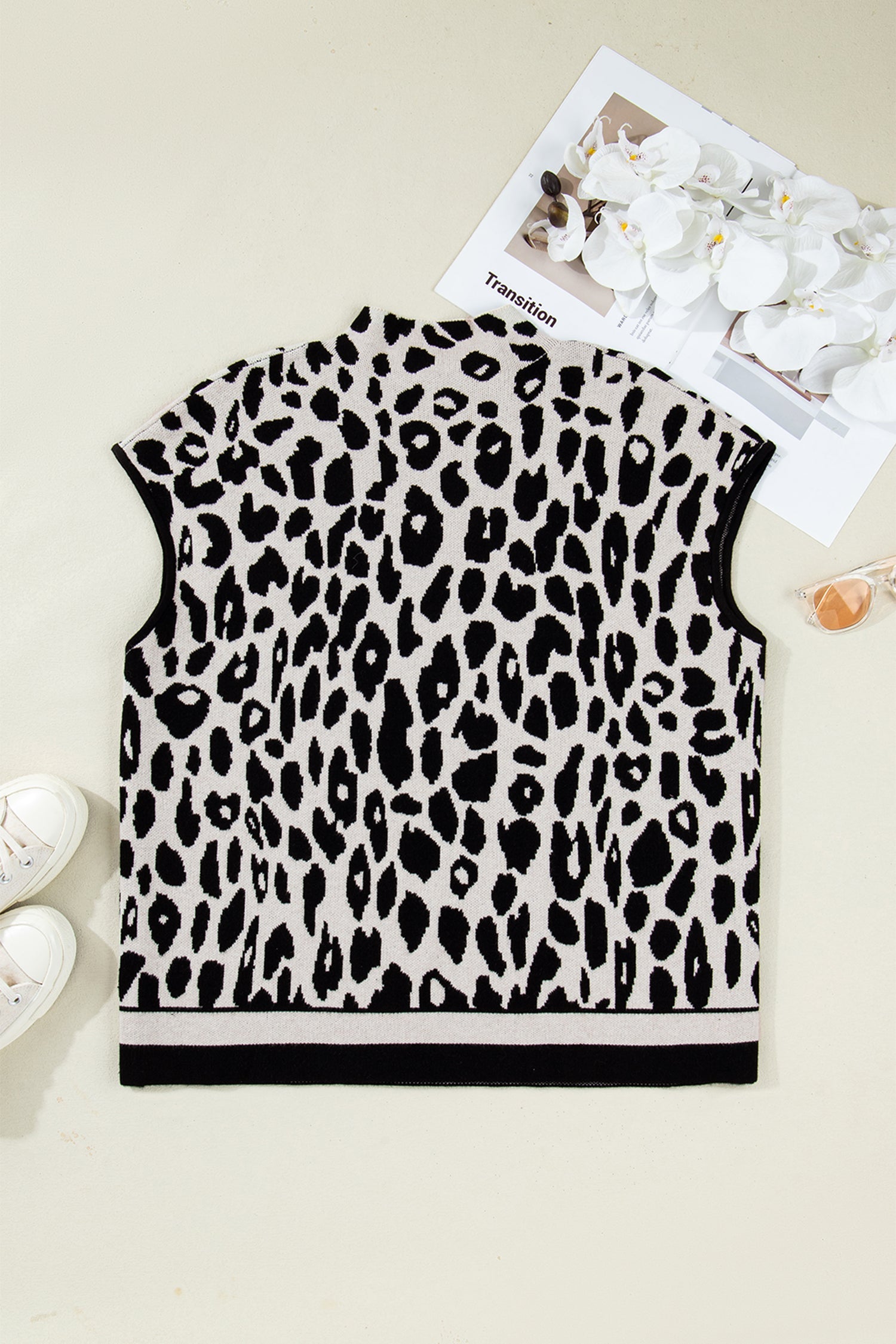 Araceli High Short Sleeve Sweater Animal Print