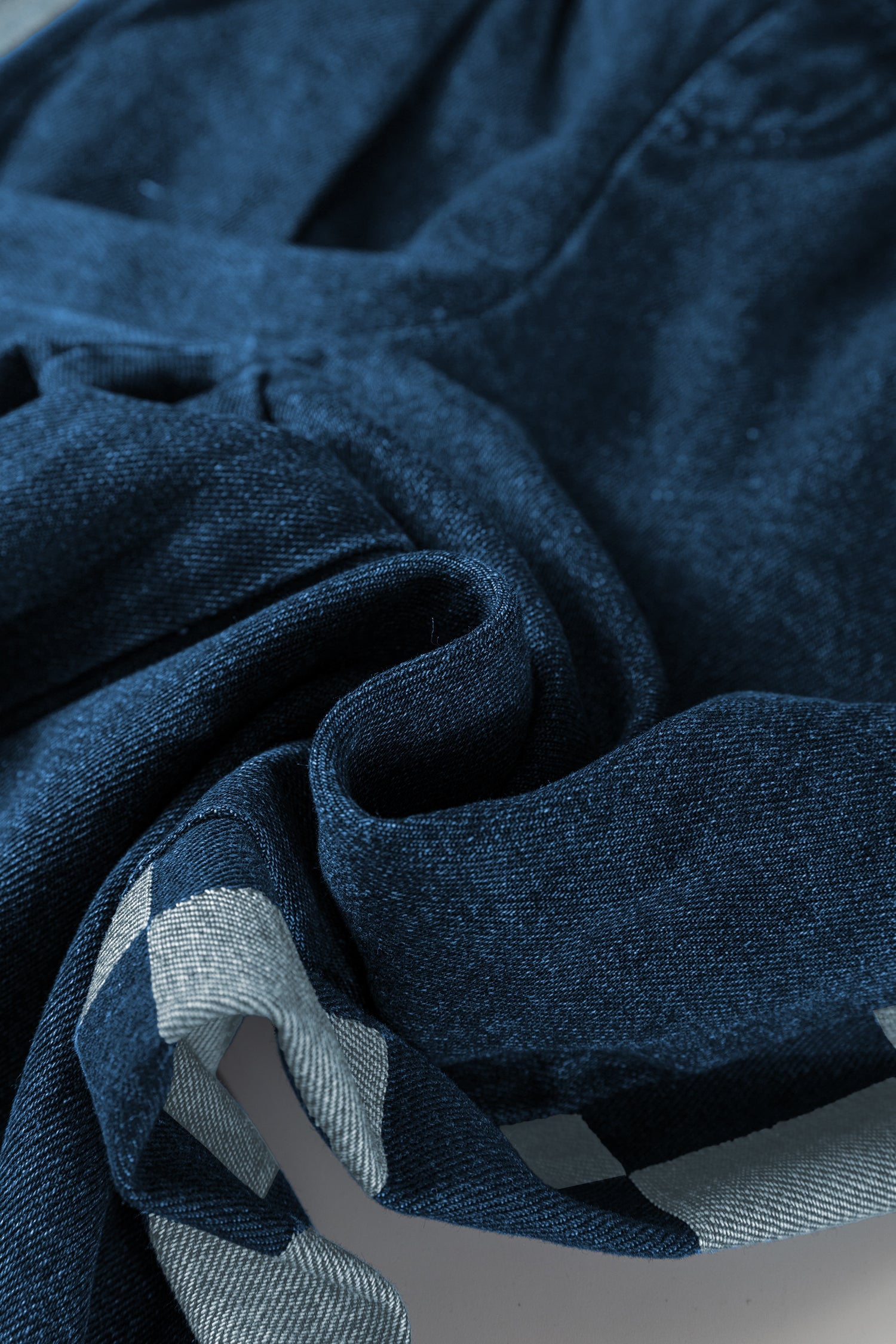 Sail Blue Checkered Patchwork Drawstring Loose Denim Pants