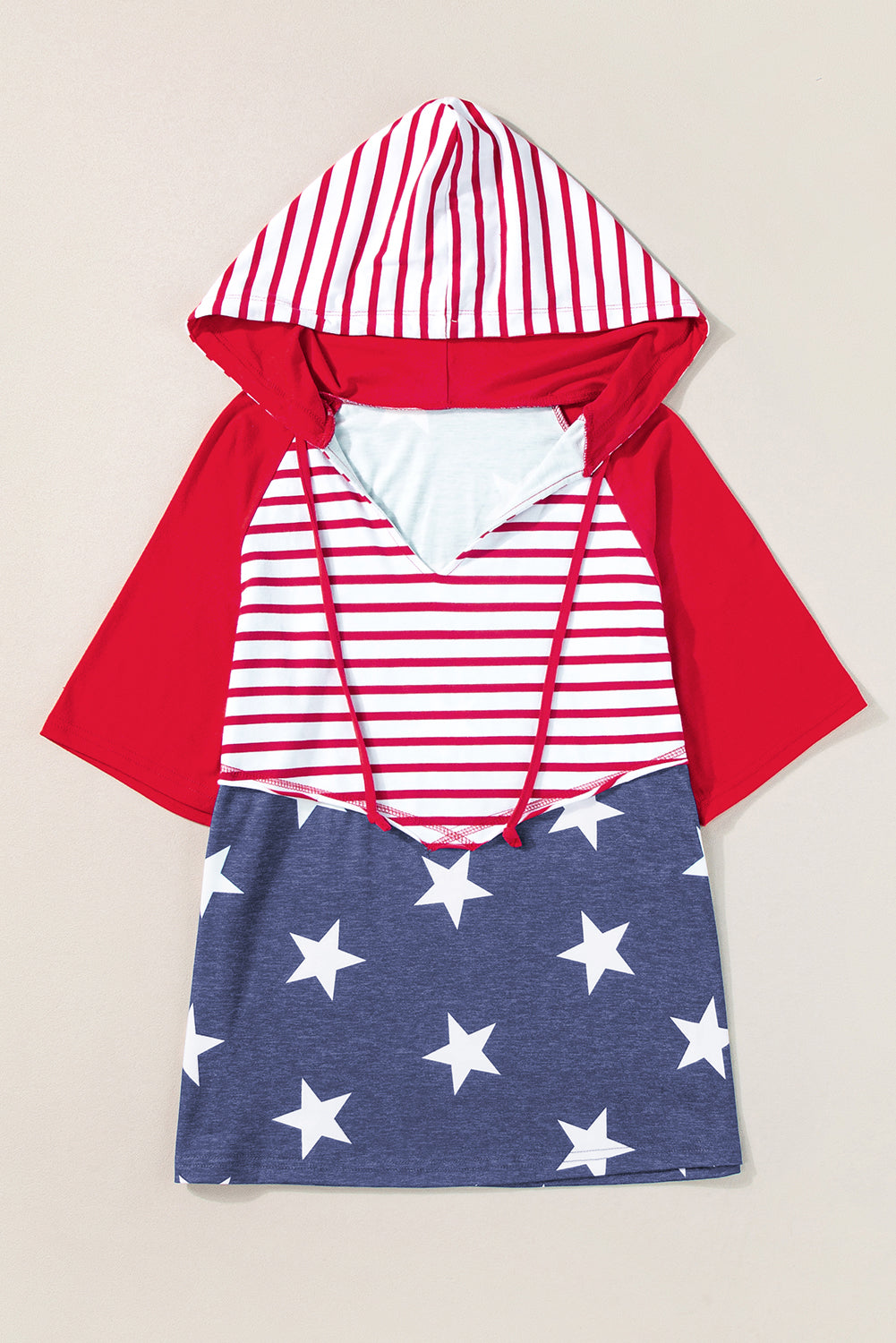 Women's Stars and Stripes Drawstring Hooded T-Shirt