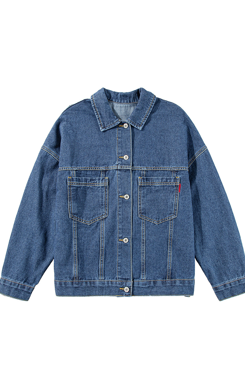 Blue Stripe Washed Oversized Pocketed Denim Jacket