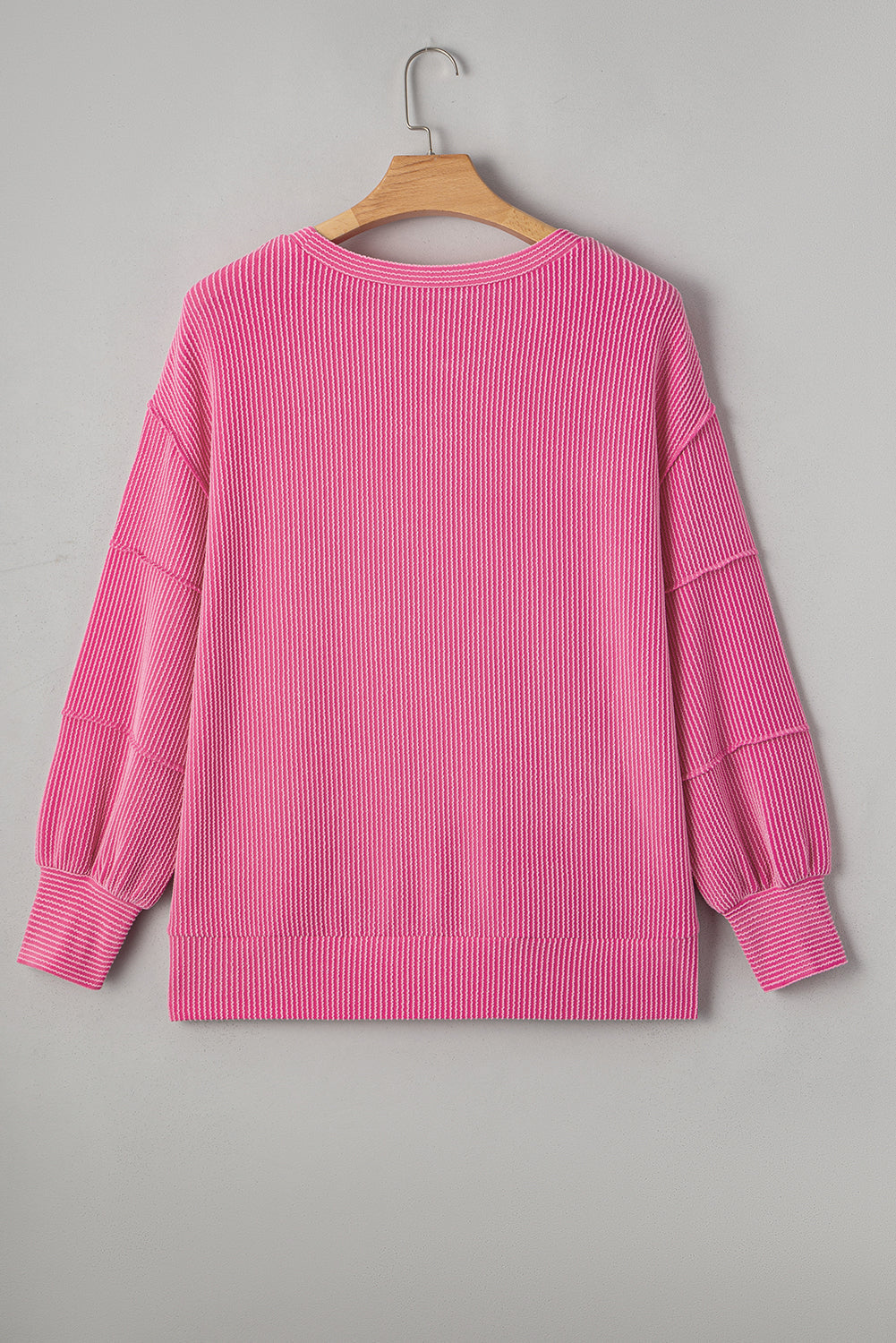 Plus Size Corded Knit Reverse Seam Long Sleeve Top