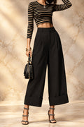 Women's Pleated Cuffed Straight-Leg Pants with Pockets
