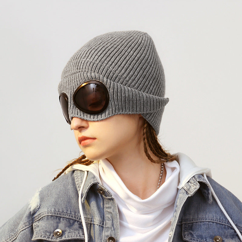 Women’s Aviator Pilot Knit Hat with Goggles Winter Beanie - Image 5