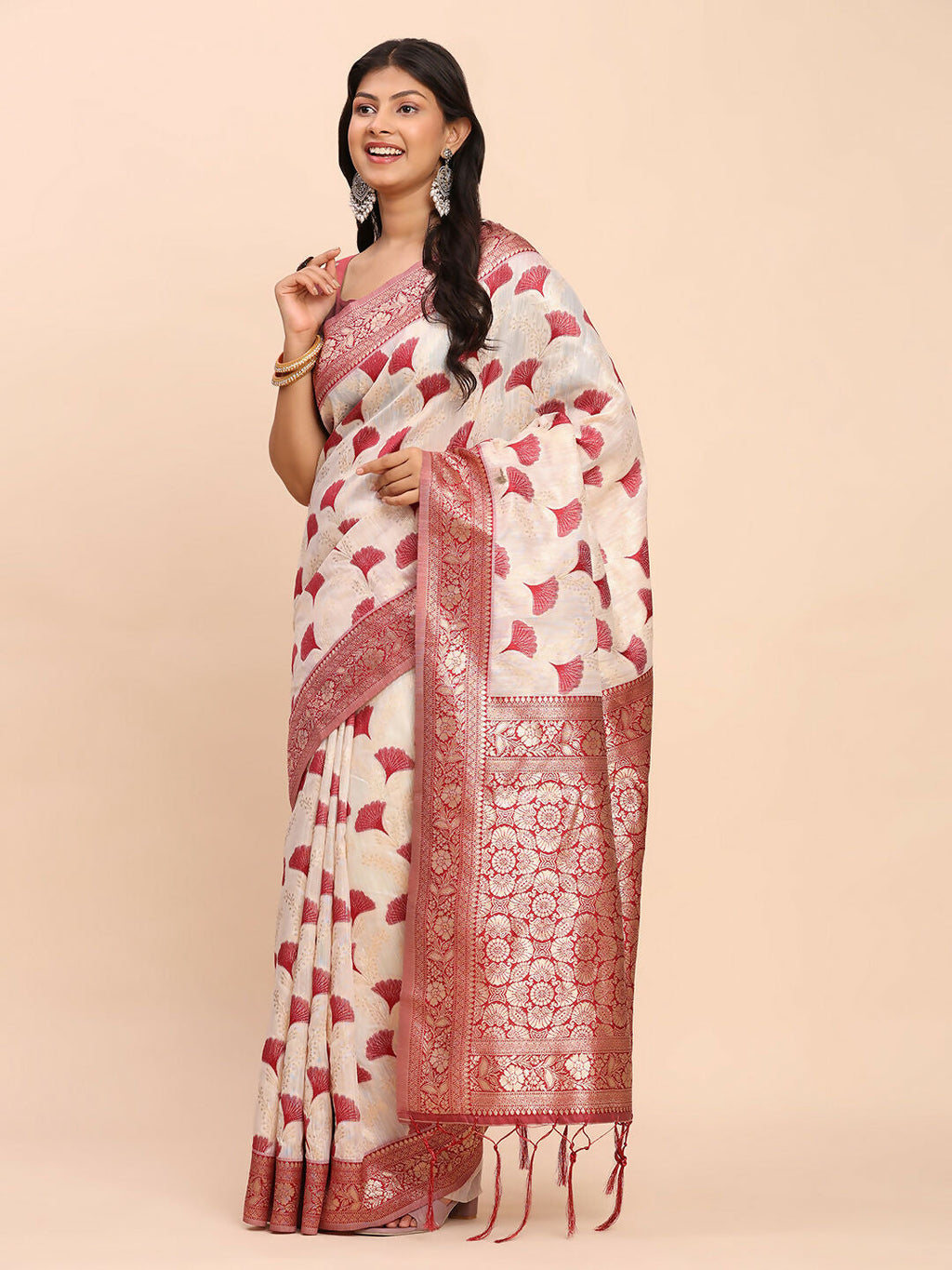 Maroon Linen Cotton Saree with Matching Blouse