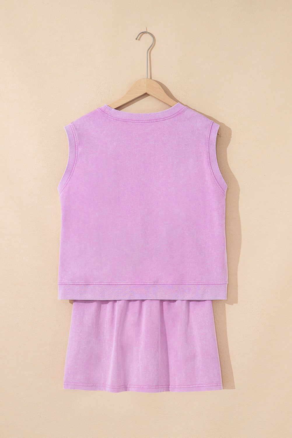 Solid Mineral Wash Cotton Tank Top and Lined Skort Set