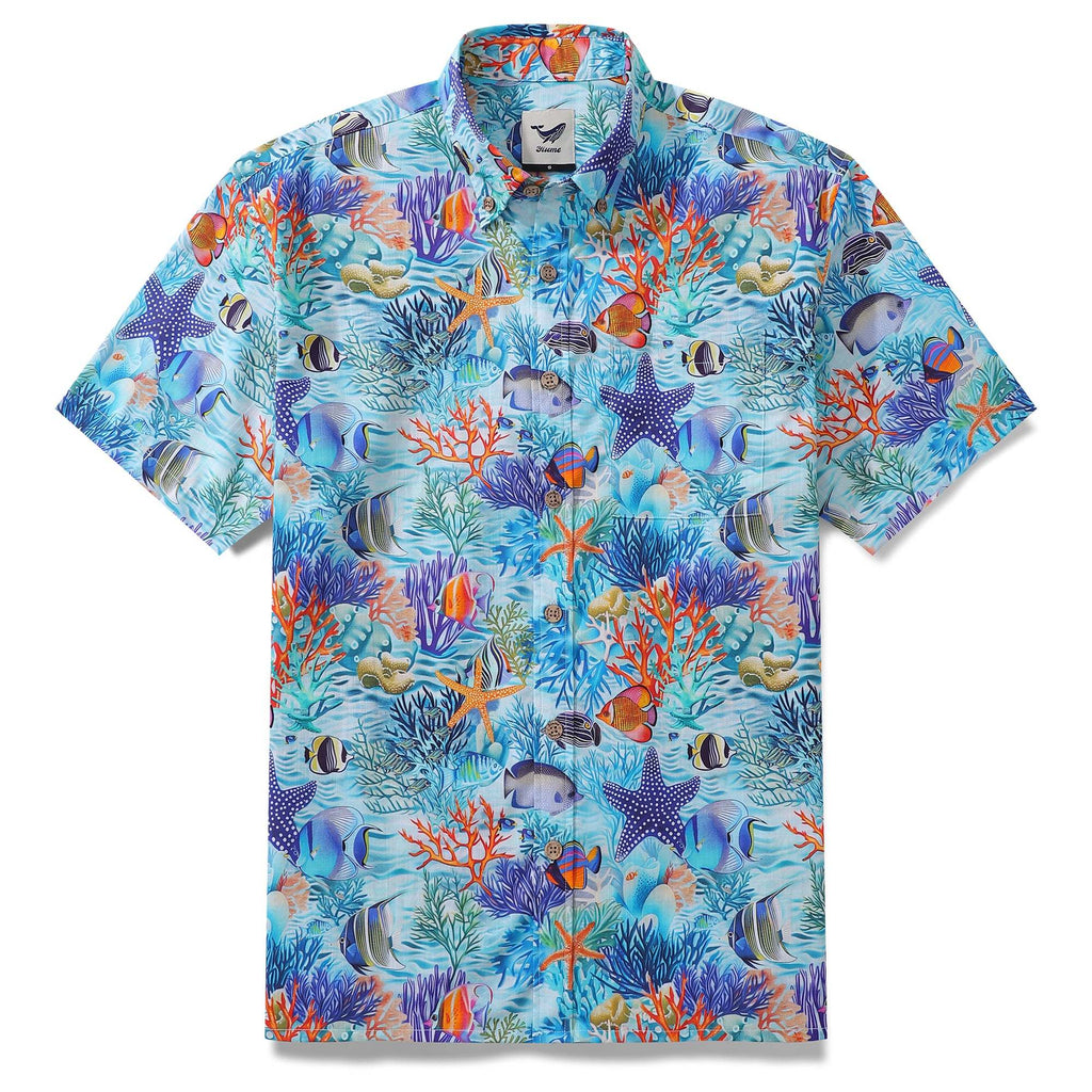 Hawaiian Shirt For Men Underwater Wonderland Button-down Shirt Short Sleeve 100% Cotton Shirt By Cigar