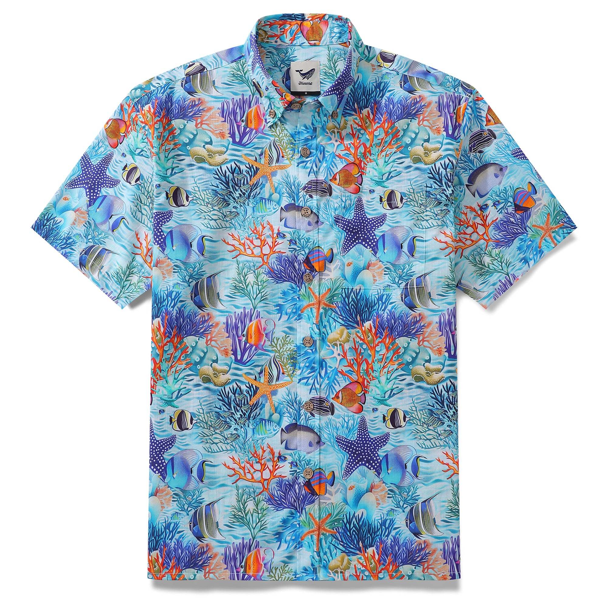 Hawaiian Shirt For Men Underwater Wonderland Button-down Shirt Short Sleeve 100% Cotton Shirt By Cigar