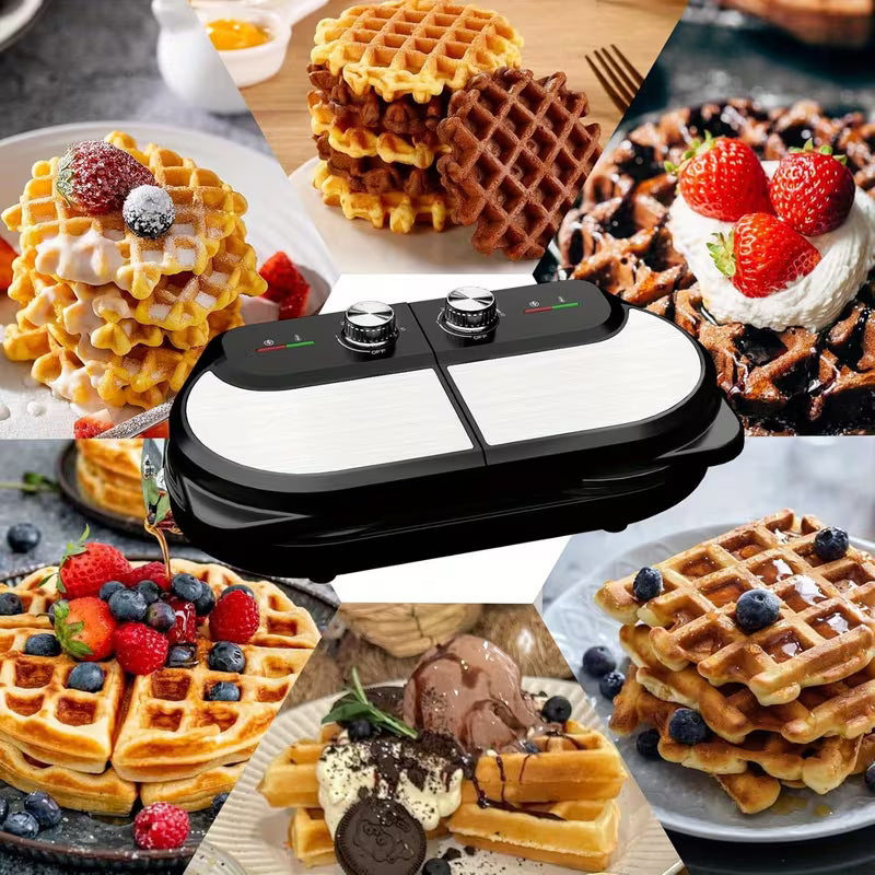 6-Inch 1400W Double Belgian Waffle Maker with Nonstick Plates