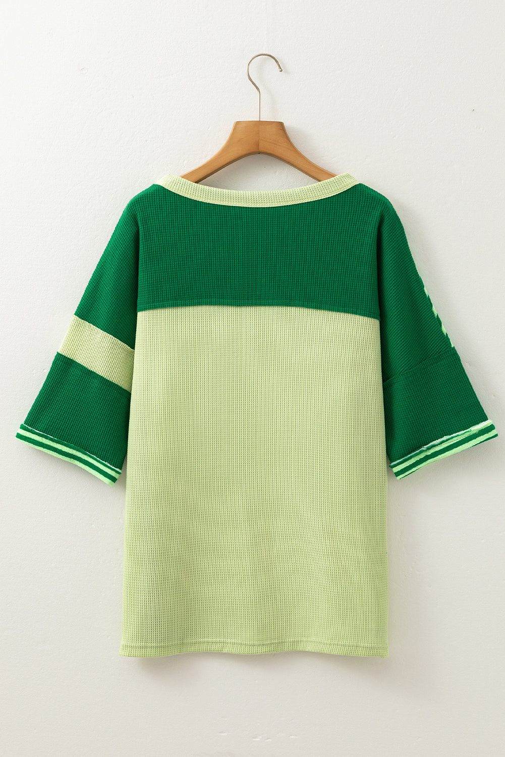Mint Green Striped Patchwork 3/4 Sleeve Knit Top