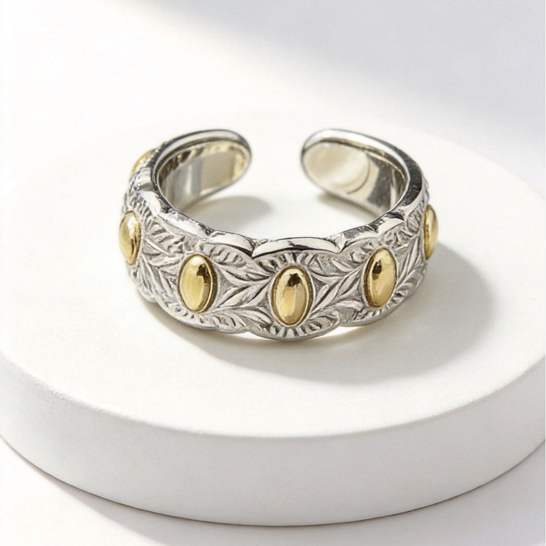Vintage Seven-Grain Rice Open Ring, Adjustable Brass Band