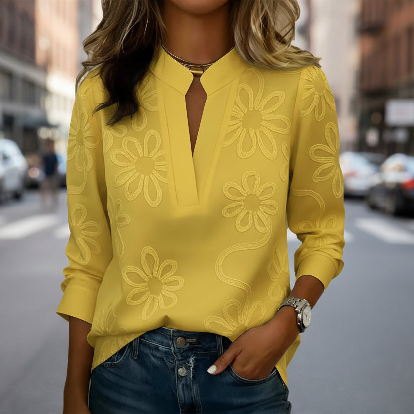 Women's Embroidered Floral Casual Long Sleeve Shirt Top - Image 3